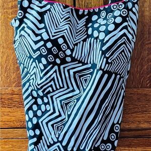 Gottex Black & White Abstract Print Swimsuit with Pink Piping